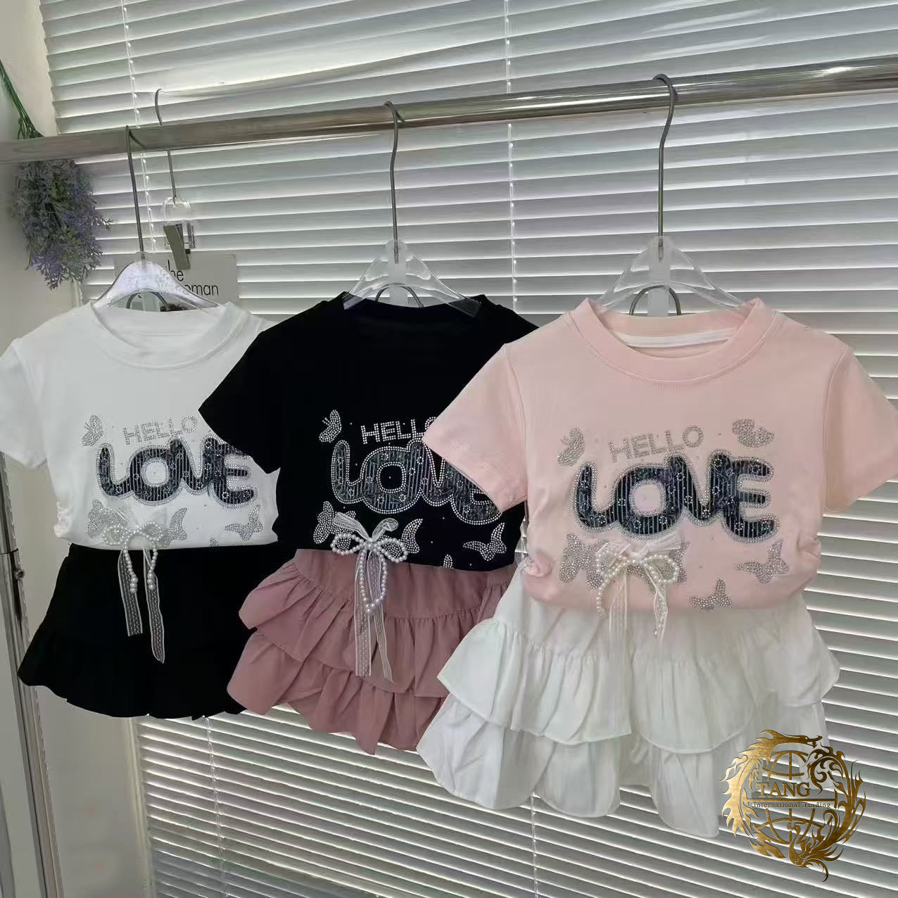 AT# Girls T-shirt and Skirt 2 Piece Sets 100-140cm